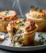 A close up of a mushroom and cheese filled pastry.