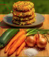 A stack of pancakes made from carrots.