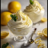 A bowl of lemon cream with a spoon.