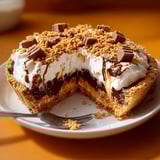 A slice of pie with chocolate and caramel toppings.