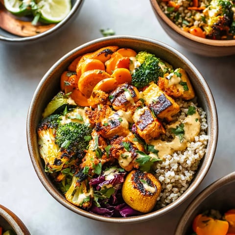 A bowl of food with rice, broccoli, carrots, and other vegetables.