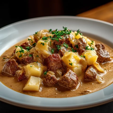 A plate of food with meat and potatoes.