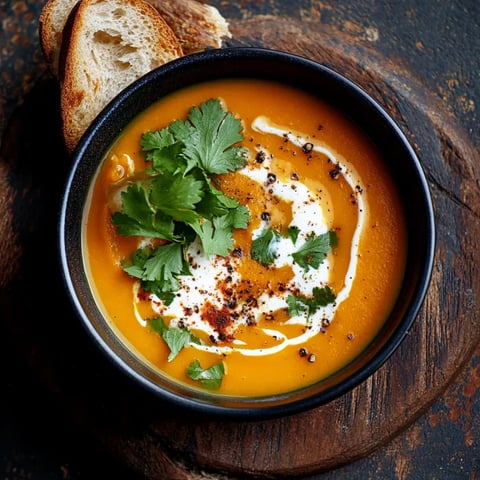 A bowl of soup with a spoon in it.